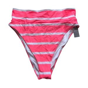 Aerie High Waisted High Cut Cheeky Bikini Bottoms Striped Pink Size Medium NWT